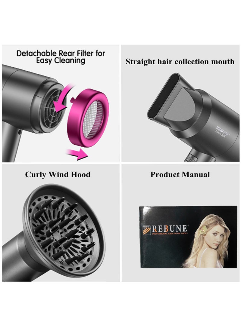 REBUNE 1800W Hair Dryer Powerful AC Motor Fast Drying Ionic Hair Dryer with 2 Speed 3 Heat Setting - Image 5