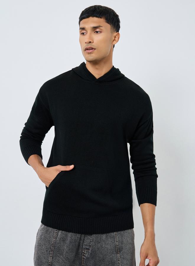 ستايلي هودي محبوك بلون أسود سادة للرجال - Image 3