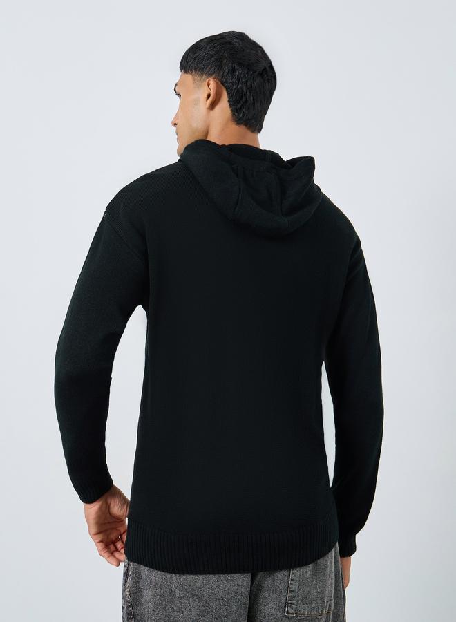 ستايلي هودي محبوك بلون أسود سادة للرجال - Image 5