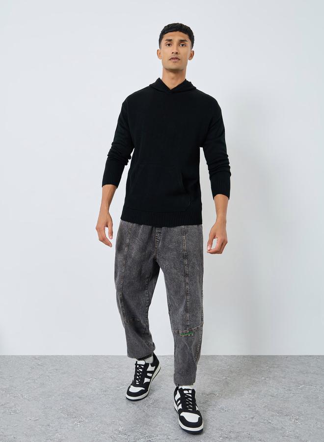 ستايلي هودي محبوك بلون أسود سادة للرجال - Image 2