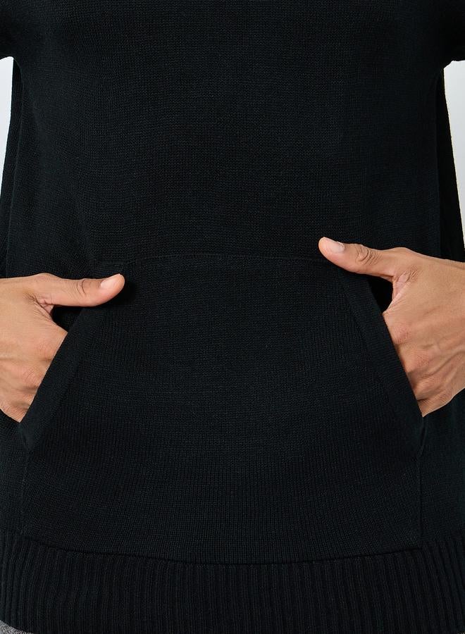 ستايلي هودي محبوك بلون أسود سادة للرجال - Image 4