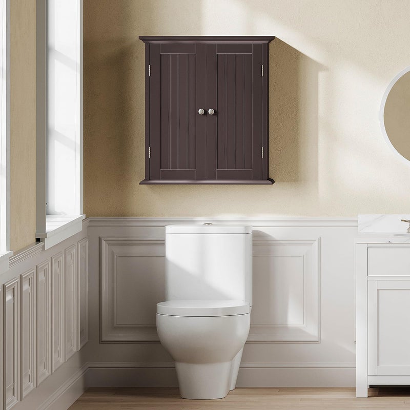 ChooChoo Bathroom Wall Cabinet, Over The Toilet Space Saver Storage Cabinet, Medicine Cabinet with 2 Door and Adjustable Shelves, Cupboard - Image 4