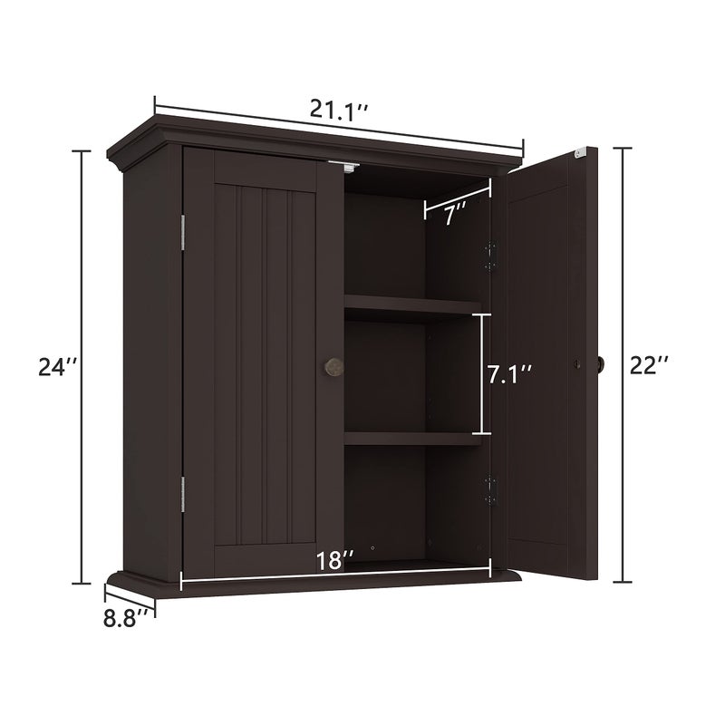 ChooChoo Bathroom Wall Cabinet, Over The Toilet Space Saver Storage Cabinet, Medicine Cabinet with 2 Door and Adjustable Shelves, Cupboard - Image 2