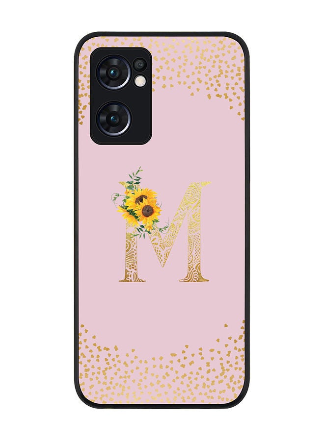 Stylizedd Rugged Black edge case for Oppo Reno7 5G  Slim fit Soft Case Flexible Rubber Edges Anti Drop TPU Gel Thin Cover - Custom Monogram Initial Letter Floral Pattern Alphabet - M (Pink ) - Image 1