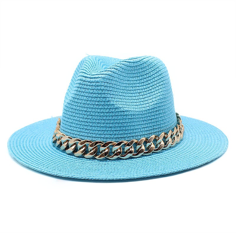 Fedora Internet Celebrity Chain Straw Korean Casual Beach UV Protection Sun Hat - Image 1