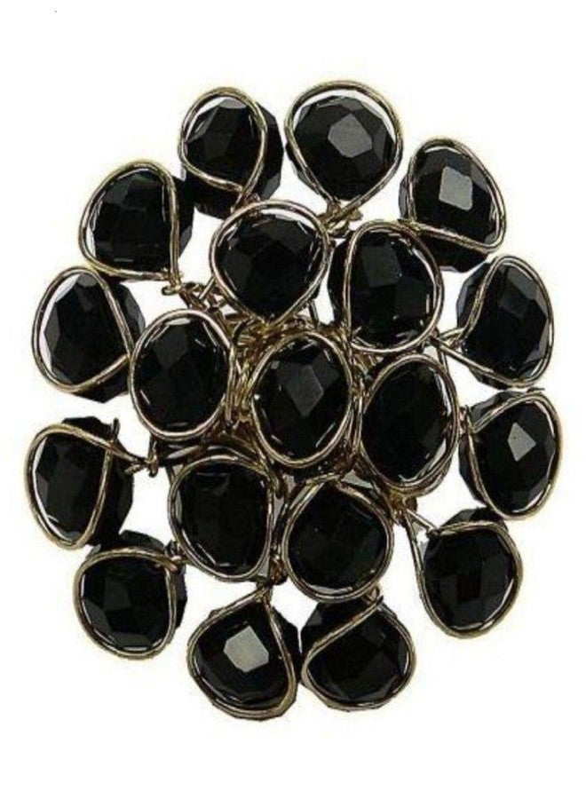 جي اس دي خاتم مطلي بالذهب من JSD | خاتم أنيق مطلي بالذهب ومرصع بكريستال أسود للنساء والفتيات | خاتم، خواتم، خاتم للفتيات، خاتم مطلي بالذهب - مقاس حر - Image 2