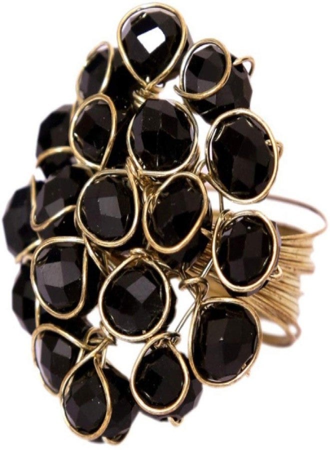 جي اس دي خاتم مطلي بالذهب من JSD | خاتم أنيق مطلي بالذهب ومرصع بكريستال أسود للنساء والفتيات | خاتم، خواتم، خاتم للفتيات، خاتم مطلي بالذهب - مقاس حر - Image 1