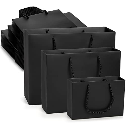 Lyellfe 30 Pack Black Gift Bags Heavy Duty Kraft Paper Bag with Handle Luxury Waterproof Shopping Bag Retail Merchandise Bags for Birthday Wedding Christmas S M L - Image 2