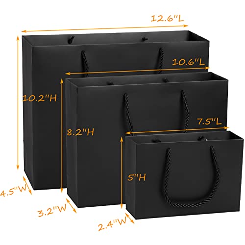 Lyellfe 30 Pack Black Gift Bags Heavy Duty Kraft Paper Bag with Handle Luxury Waterproof Shopping Bag Retail Merchandise Bags for Birthday Wedding Christmas S M L - Image 5