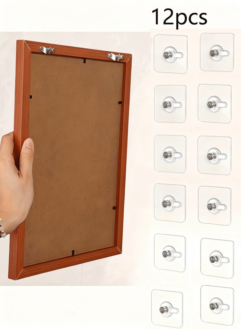 12 قطعة من خطافات الحائط للتعليق، خطافات حائط بدون مسامير لاصقة شديدة التحمل، شفافة وقابلة للإزالة ومقاومة للماء، خطافات متعددة للحمام، رف المطبخ، اللوحة الزخرفية - Image 1