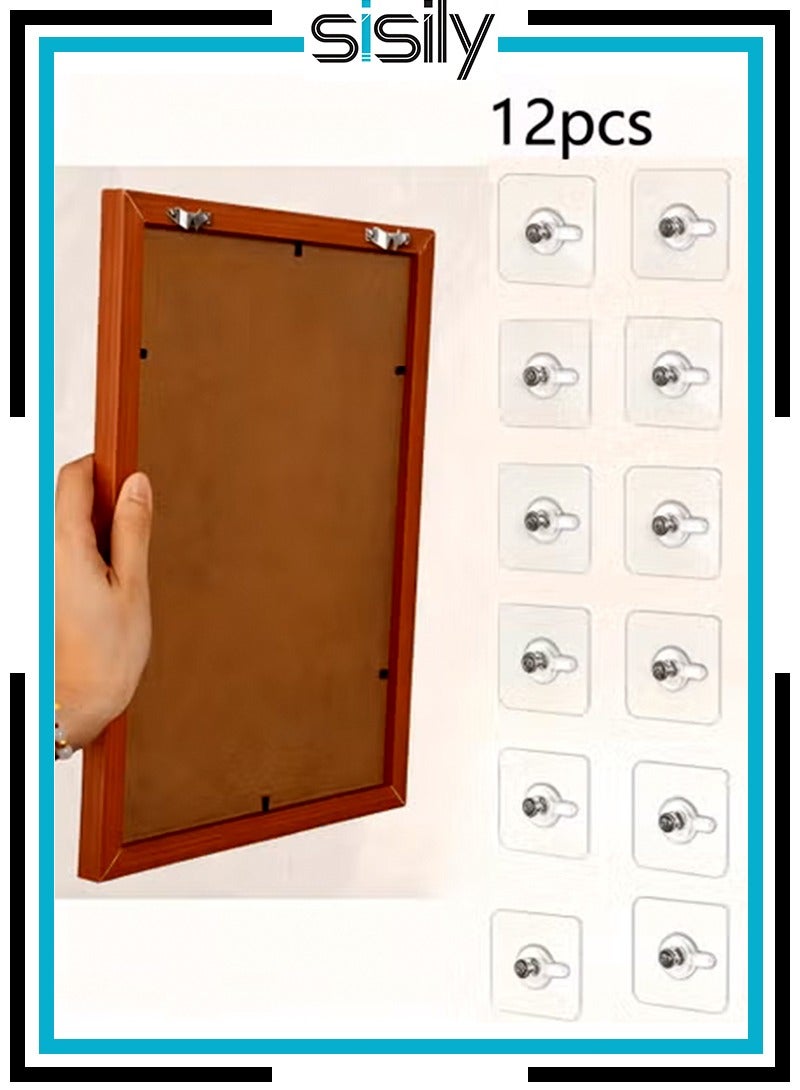 Sisily 12 Pcs Wall Hooks for Hanging, Wall Hangers Without Nails Adhesive Hooks Heavy Duty, Clear Removable and Waterproof Multiple Hooks for Bathroom, Kitchen Rack, Decorative Painting - Image 1