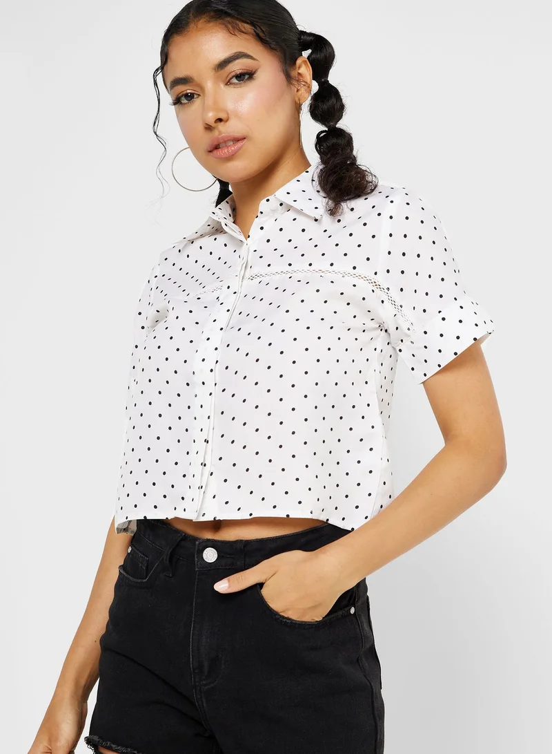 Ginger Printed Collared Crop Top