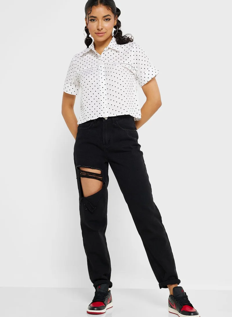Ginger Printed Collared Crop Top