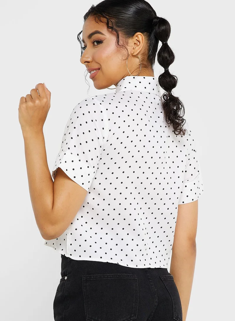 Ginger Printed Collared Crop Top