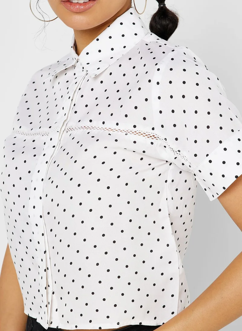 Ginger Printed Collared Crop Top