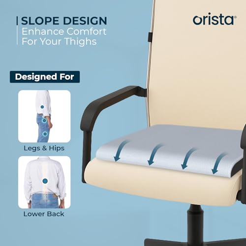 Orista Memory Foam Orthopedic Seat Cushion | 2-Years Warranty | Ergonomic Tailbone & Thigh Support Pillow, Office Chair, Car, Wheelchair – Tailbone | Coccyx | Sciatica Pain Relief | 18 x 17 x 2 Inch - Image 2