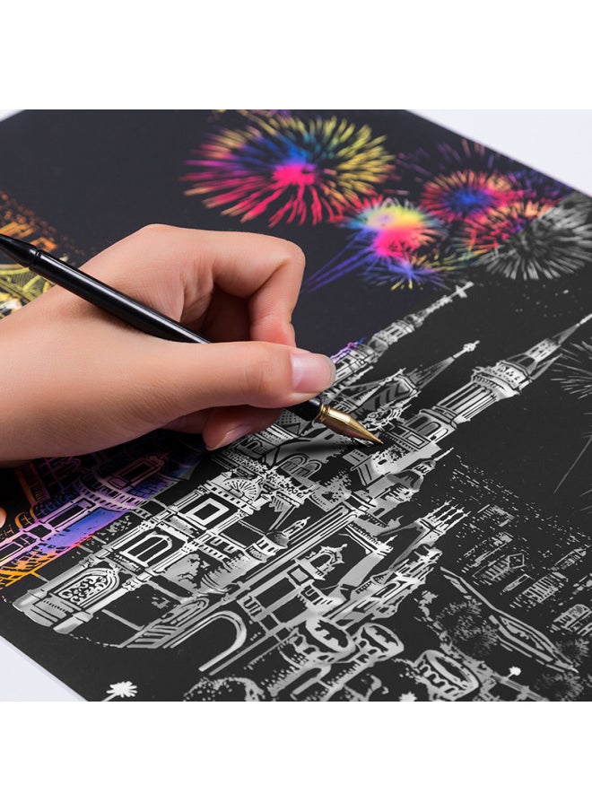 Generic - Color City Night Scrape Painting 3 Colorful Scrape Paper 8 Open Hand Scrape Painting This Pattern To Send Men And Women A Wholesale-Colour:(colorful First Edition) London Big Ben - Scratch Painting + 4 Tools + Photo Frame + Gift Bag - Image 1