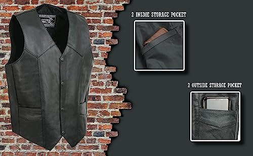EVENT LEATHER EL1310GO Classic Snap Button Black Motorcycle Leather Vest for Men - Riding Club Adult Motorcycle Vests - 5X-Large - Image 2