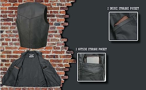 EVENT LEATHER EL1310GO Classic Snap Button Black Motorcycle Leather Vest for Men - Riding Club Adult Motorcycle Vests - 5X-Large - Image 4