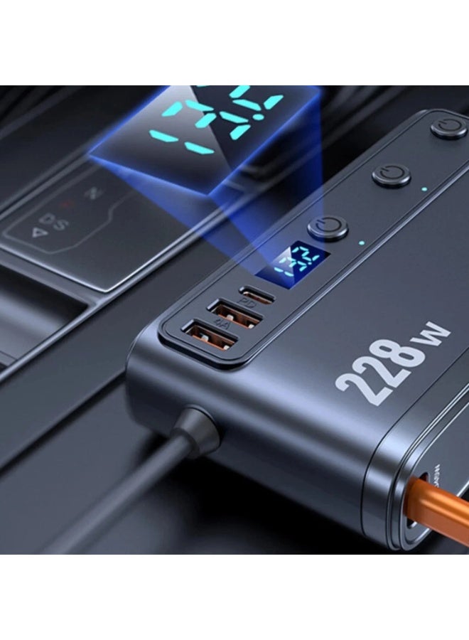 BlueFire 9 in 1 Car Lighter Splitter Adapter 228W, Multi Port Smart Car Charger with 3 Independent Switches, 3 Cigarette Lighter Sockets, 3 USB A, 2 USB C, Built In Type C Cable, QC3.0 PD Fast Charging, LED Voltage Display, 12V 24V Car Power Adapter for Car SUV Truck RV - Image 2