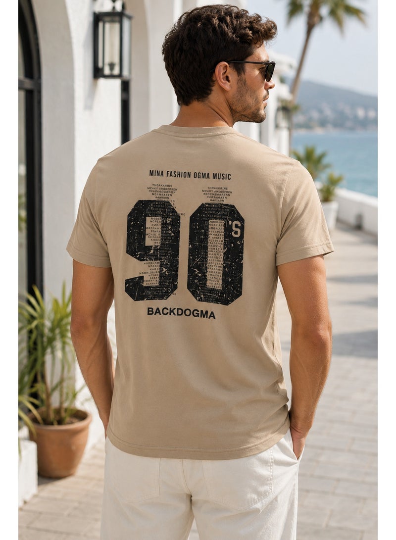 تيشيرت رجالي بيج فاتح برقبة دائرية مع طباعة سوداء لرقم "90" - Image 4
