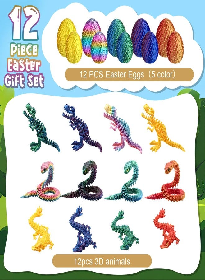 Capoda 12 Pack Easter 3D Printed Eggs with Surprise Figures Inside, Dragons Flexible Snakes Poseable Dinosaurs, Spring Basket Fillers, Desk Decor Fidget Collectibles - Image 5