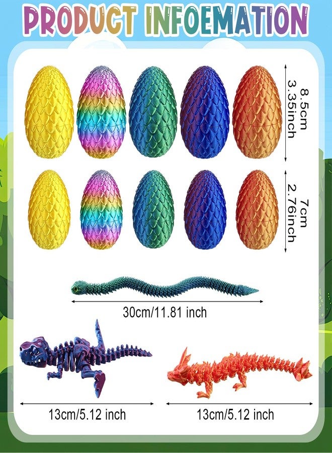 Capoda 12 Pack Easter 3D Printed Eggs with Surprise Figures Inside, Dragons Flexible Snakes Poseable Dinosaurs, Spring Basket Fillers, Desk Decor Fidget Collectibles - Image 2