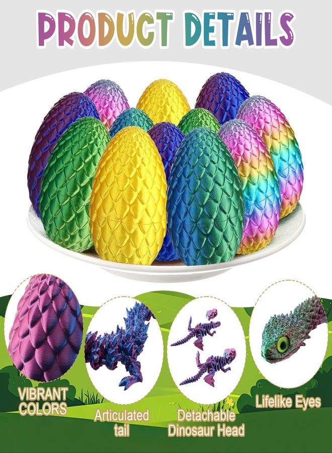 Capoda 12 Pack Easter 3D Printed Eggs with Surprise Figures Inside, Dragons Flexible Snakes Poseable Dinosaurs, Spring Basket Fillers, Desk Decor Fidget Collectibles - Image 3
