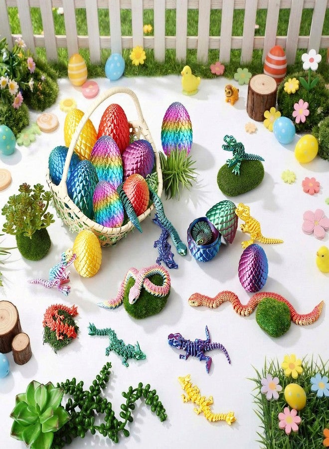 Capoda 12 Pack Easter 3D Printed Eggs with Surprise Figures Inside, Dragons Flexible Snakes Poseable Dinosaurs, Spring Basket Fillers, Desk Decor Fidget Collectibles - Image 4