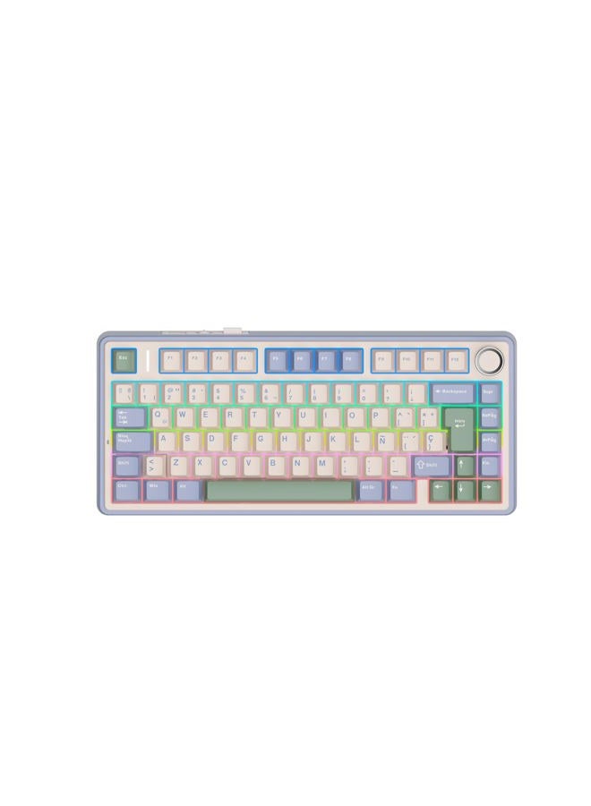 Aula F75 ISO-ES Wireless Mechanical Gaming Keyboard, 75% Spanish Layout with Knob, Creamy Gasket, Sound-Dampening, RGB, Hot-Swap, BT/2.4Ghz (Green)