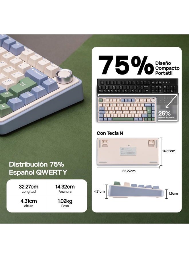 EPOMAKER Aula F75 ISO-ES Wireless Mechanical Gaming Keyboard, 75% Spanish Layout with Knob, Creamy Gasket, Sound-Dampening, RGB, Hot-Swap, BT/2.4Ghz (Green) - Image 3