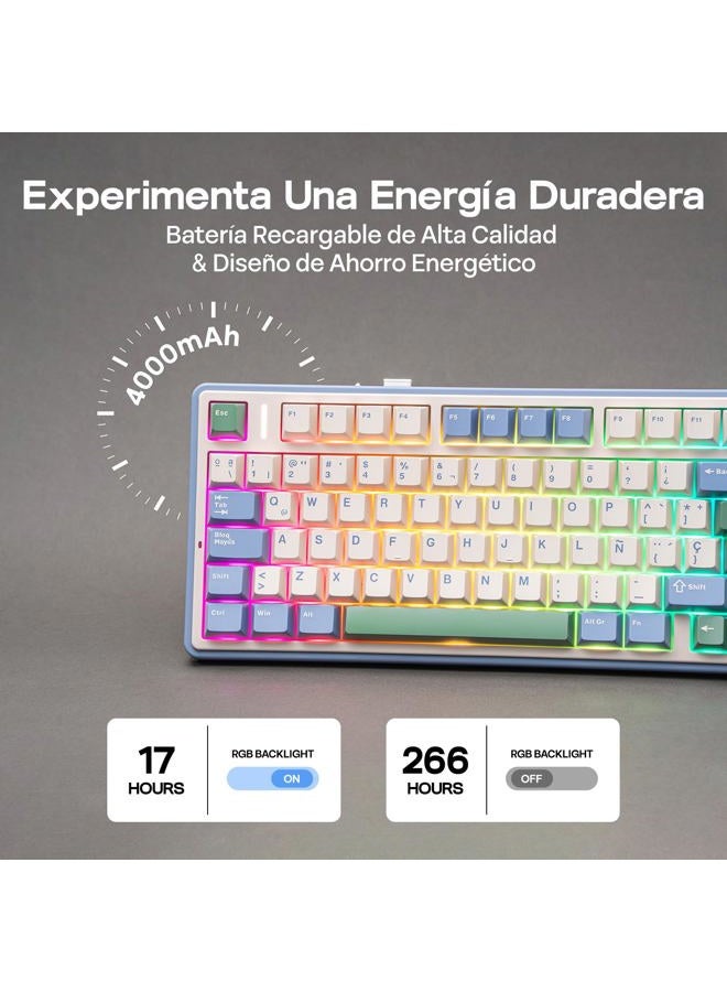 EPOMAKER Aula F75 ISO-ES Wireless Mechanical Gaming Keyboard, 75% Spanish Layout with Knob, Creamy Gasket, Sound-Dampening, RGB, Hot-Swap, BT/2.4Ghz (Green) - Image 5