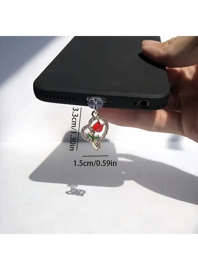 Red Rose Heart Shape Phone Dust Plug Compatible with Type C Port - Image 3