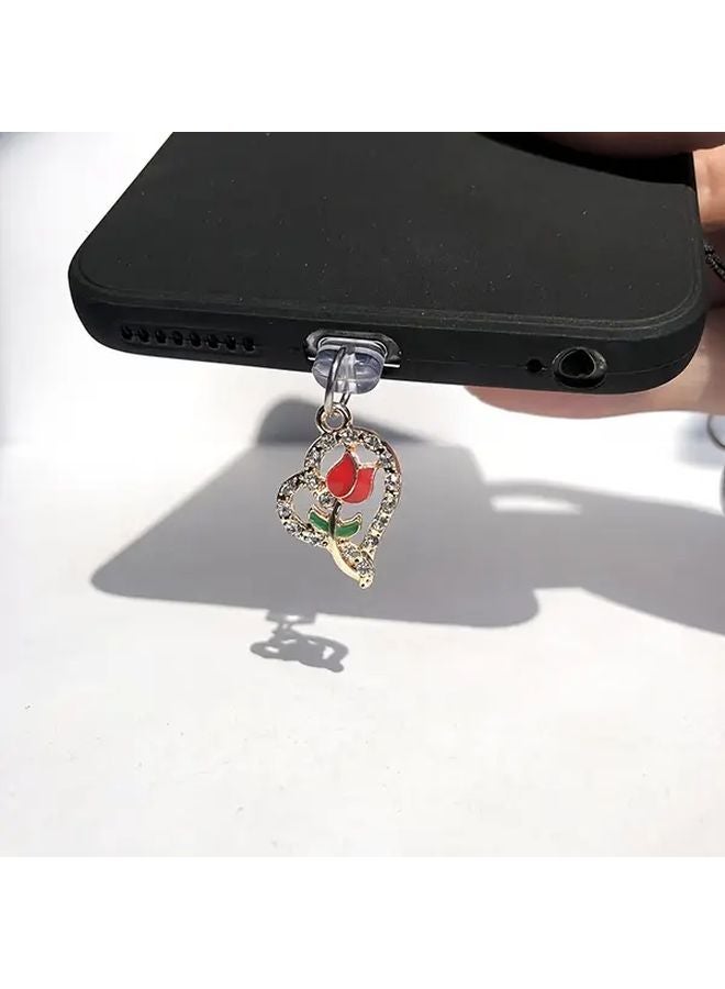 Red Rose Heart Shape Phone Dust Plug Compatible with Type C Port - Image 1