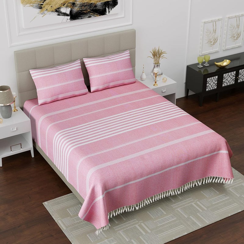 Vrde 210 TC Double Bedsheet with Pillow Cover 2 Handloom Cotton Bedsheets for Double Bed All Season Comfort Handmade Bedsheet Size 90X100 Inches 75 x 83 Feet Rose Pink
