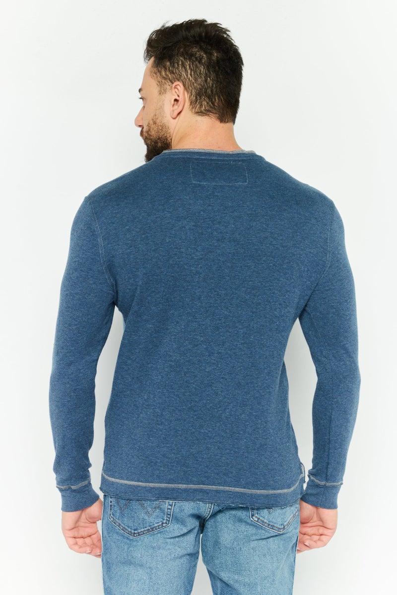 TRUE GRIT Men Crew Neck Long Sleeves Heather T-Shirt, Blue - Image 4