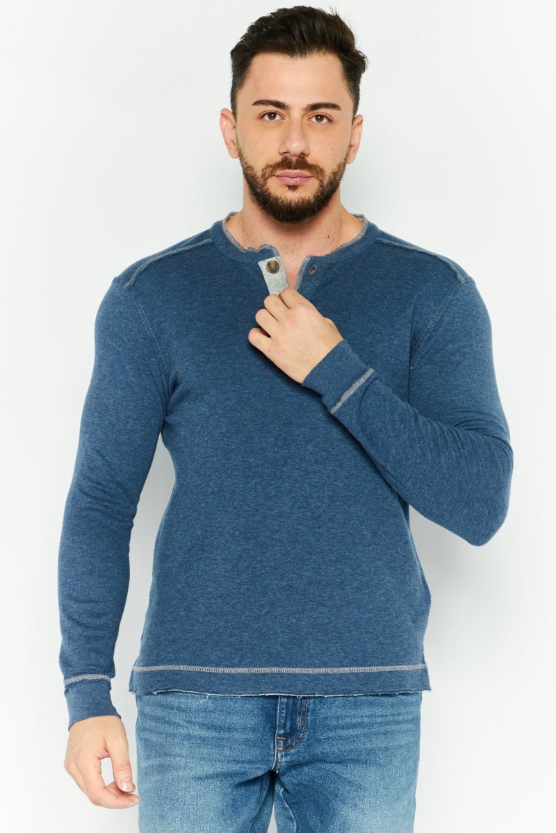 TRUE GRIT Men Crew Neck Long Sleeves Heather T-Shirt, Blue - Image 1