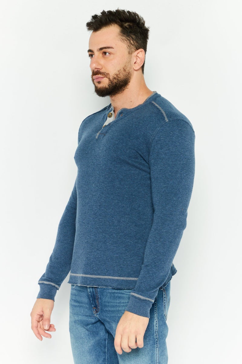 TRUE GRIT Men Crew Neck Long Sleeves Heather T-Shirt, Blue - Image 3