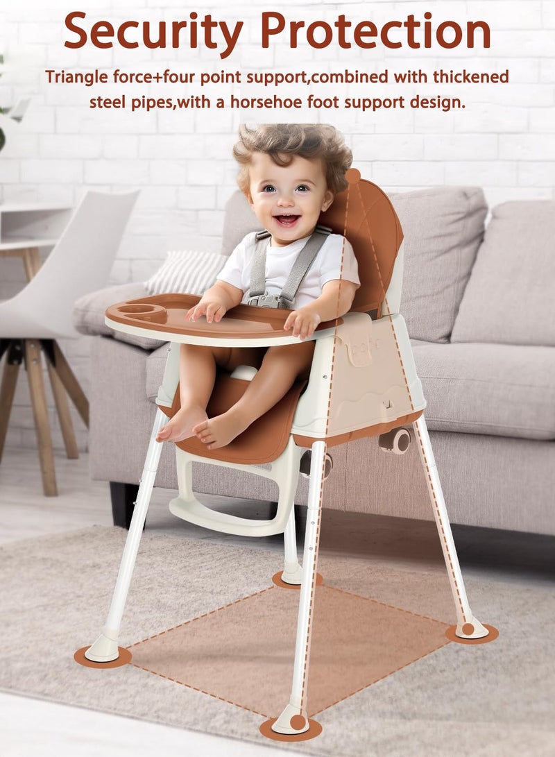 Relex Portable Baby High Chair With Dining Tray, Adjustable Height, Brown - Image 3