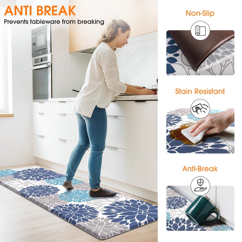 StepLively Kitchen Mats for Floor, Anti Fatigue Mats for Kitchen Floor, Kitchen Decor and Accessories Non Slip Washable Mats Set of 2 for Sink, Office, Laundry, 17.3"Ã—30"+17.3"Ã—47", Blue and White - Image 5