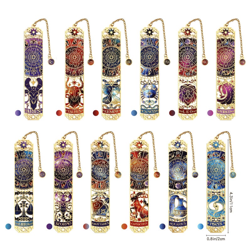 emmoolife 12 PCS Zodiac Theme Metal Bookmark for Women, Gold Hollow Astrology Bookmarks Set Funny Book Mark for Girls, Teenage, Student, Readers, Men, Horoscope Themed Gifts for Book Lovers, Birthday Present - Image 4