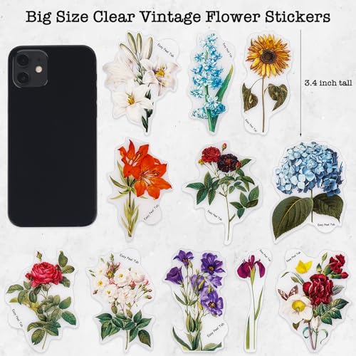 Knaid 100 Pieces Vintage Flower Stickers Set - Big 3.4" Waterproof Clear Botanical Floral Journaling Sticker for Scrapbooking Junk Journal Supplies Bullet Journals Planner Collage Laptop Paper Crafts - Image 2
