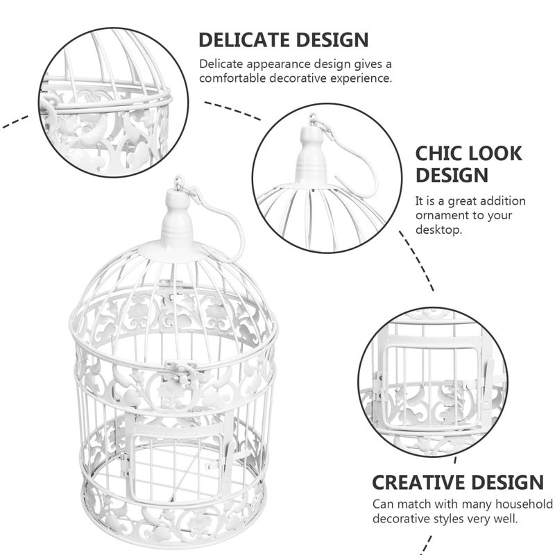 DOITOOL Wedding Decor Bird Cage White Metal Vintage Bird Cage European-Style Decor Birdcage Wedding Decoration Adorn, 12.59x5.51x5.51 Inches - Image 4
