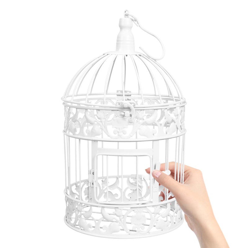 DOITOOL Wedding Decor Bird Cage White Metal Vintage Bird Cage European-Style Decor Birdcage Wedding Decoration Adorn, 12.59x5.51x5.51 Inches - Image 1