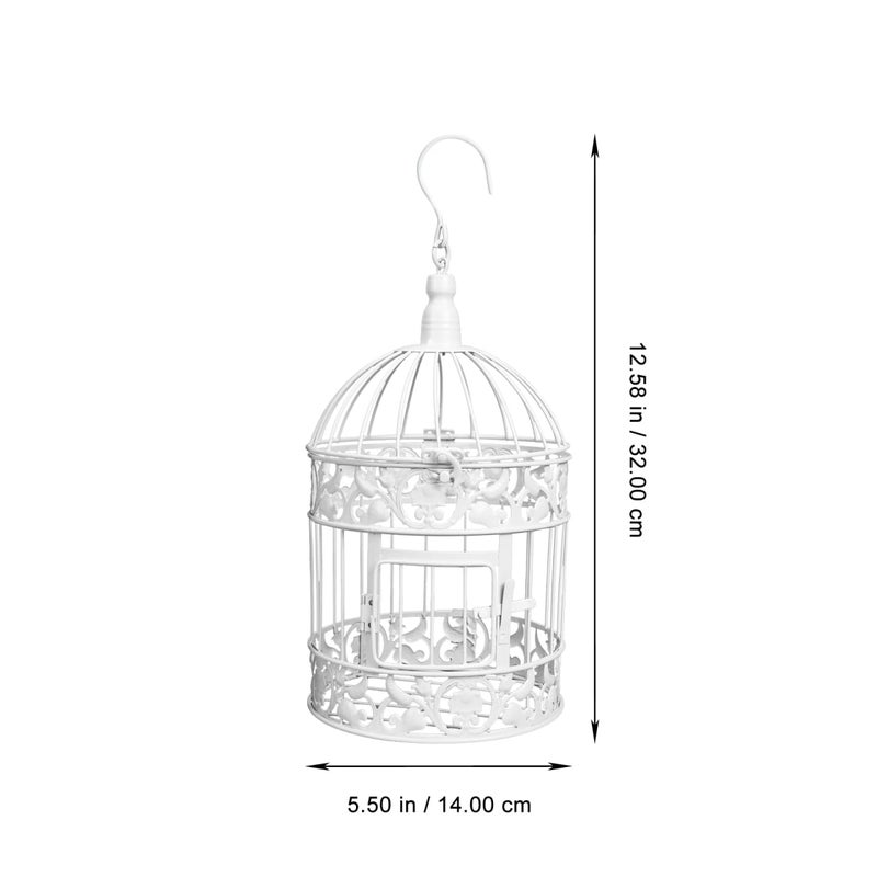 DOITOOL Wedding Decor Bird Cage White Metal Vintage Bird Cage European-Style Decor Birdcage Wedding Decoration Adorn, 12.59x5.51x5.51 Inches - Image 2