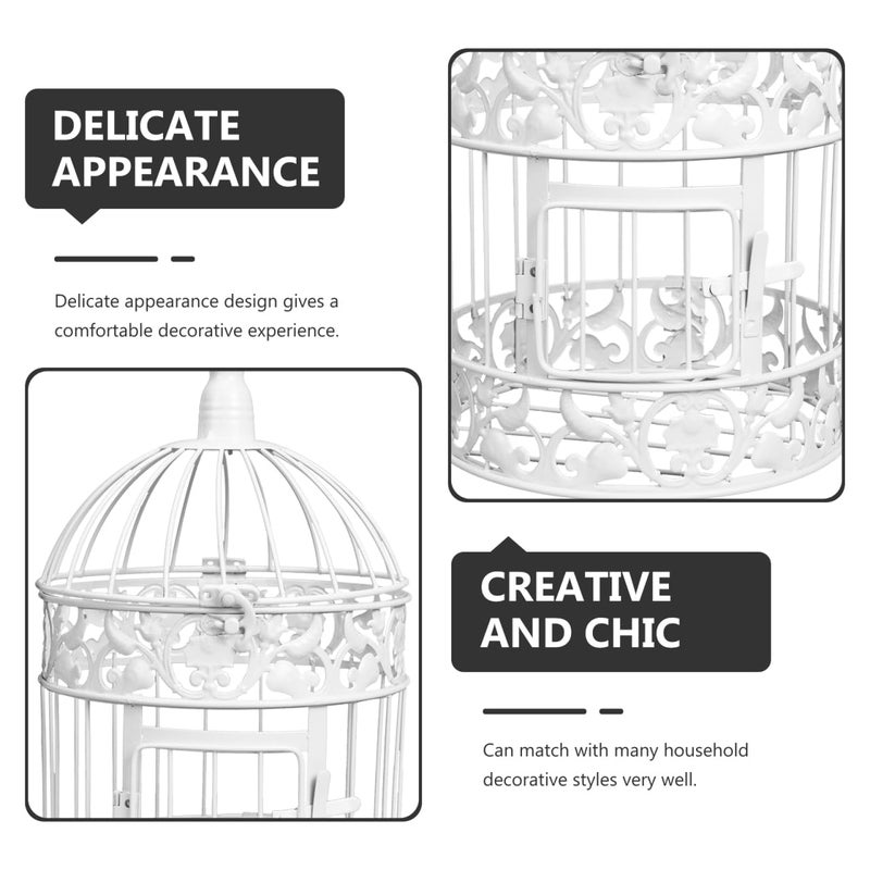 DOITOOL Wedding Decor Bird Cage White Metal Vintage Bird Cage European-Style Decor Birdcage Wedding Decoration Adorn, 12.59x5.51x5.51 Inches - Image 5
