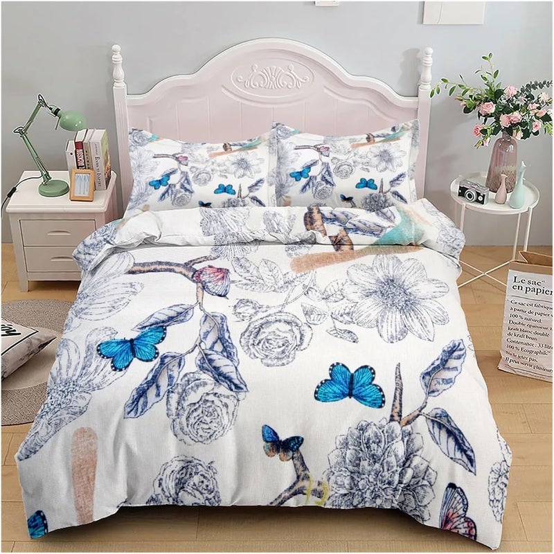 Cotton Bedding Set Seamless Painting Birds Floral Bedding Set Bed Linen(Color 1,Queen(210x210cm)) - Image 1