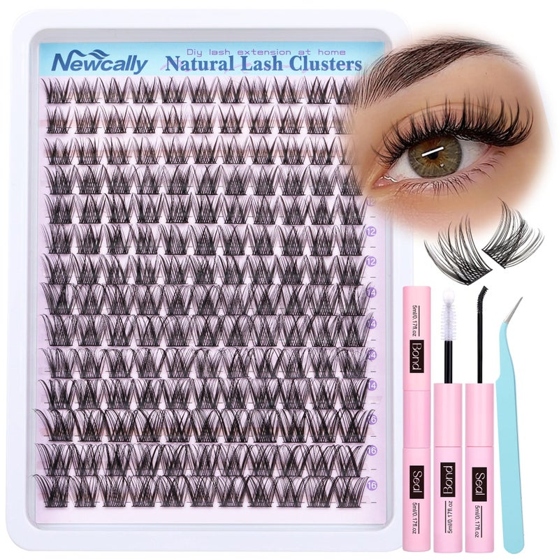 Newcally Lash Clusters Kit Wispy Natural Cluster Eyelash Extension Kit DIY Lash Extension Kit C-curly 10-16MM Eyelash Clusters Volume Individual Lashes Kit by Newcally - Image 1