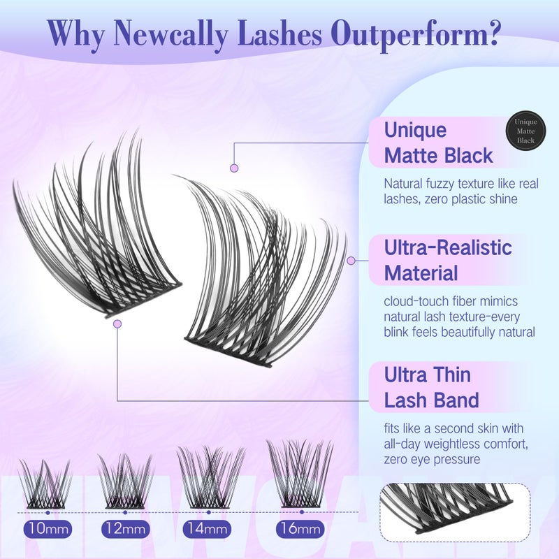 Newcally Lash Clusters Kit Wispy Natural Cluster Eyelash Extension Kit DIY Lash Extension Kit C-curly 10-16MM Eyelash Clusters Volume Individual Lashes Kit by Newcally - Image 5