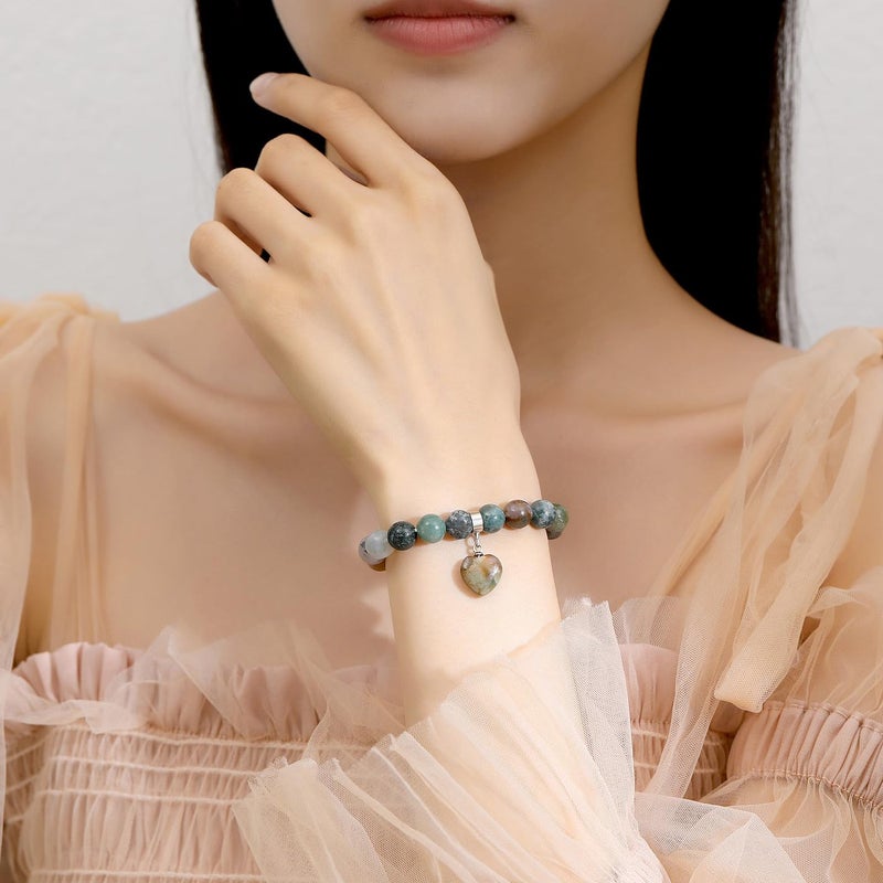 MAIBAOTA Stone Bracelets for Women 8 mm Beaded Bracelets for Women Love Heart Bracelet Jewelry, Crystal Gifts for Christmas Birthday Valentine's Day Anniversary - Image 3